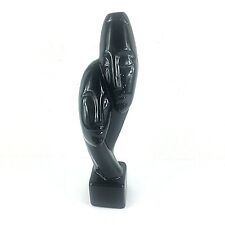 Vintage Man Woman Head Touching Ceramic Statue Figure Black Glaze Gift picture