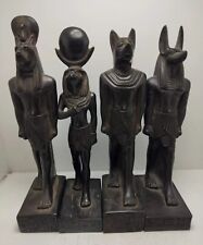 RARE EGYPTIAN ANTIQUES 4 Black Statues God Anubis, Horus, Bastet and Sekhmet BC picture
