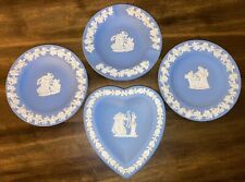 Lot Of 4 Wedgwood Blue Jasperware Mini Plates Set + Heart Bowl Dish HTF VTG FINE picture
