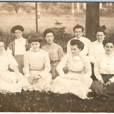 c1910s Alluring Pompadour Women in Grass RPPC Elegant Girl Charm Real Photo A142 picture