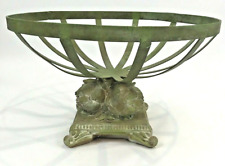 Vintage Centerpiece Rustic Patina Metal Footed Bowl Round Green Sage 15 x 10  picture