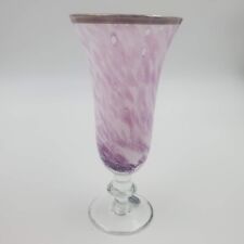 Purple Splatter Swirl Cased Glass Footed Vase Silver Trim Decotech Italy 7.5