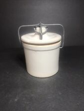 Vintage Tan Glazed Pottery Stoneware Cheese/Butter Crock with Clamp Lid  5.5” T picture