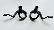 1 Pair Antique Wrought Iron Black Hand Made Snake/Serpent Candle Stick Holders picture