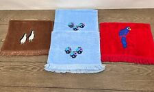Vtg Ames Fieldcrest Hand Towels Cotton USA Embroidered Appliqué 10x18” READ picture
