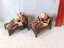 2 VTG Miniature Christmas Ornaments -  Child In Wooden Bed Taiwan picture