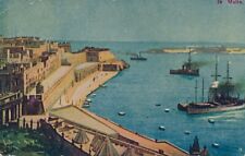 Malta Harbor with British Battleships antique unposted postcard picture