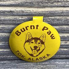 Vintage Round Pin Button Burnt Paw Tok Alaska Yellow Siberian Husky picture