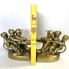 VTG PM Craftsman Solid Brass Bookends Children Playing 