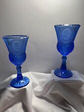 VTG  fostoria Avon George And Martha Washington Blue Glass Goblet Set picture