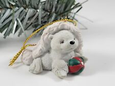 Vintage RUSS Ceramic Dog Santa Hat Playful Ball Puppy Christmas Ornament picture