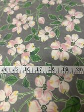 Vintage 1940’s Cotton Fabric DOGWOOD Flowers 1950’s 67”x40” Flowers Pink Gray picture