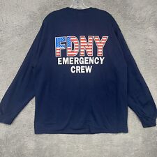 VTG FDNY Fire Department Shirt XL Blue Long Sleeve Emergency Crew Flag Logo picture