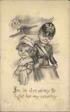 WWI Little Girl Nurse Little Boy Prussian Military Helmet Vintage Postcard picture
