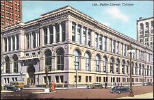 Vintage Postcard Chicago Public Library Street Scene 1940’s Autos picture