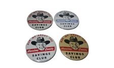 Lot of 4 Vintage Hopalong Cassidy Savings Club Metal Pin Back Buttons TV Cowboy  picture