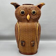 Vintage Mid Century Owl Vase Bamboo Rattan Shanghai Handicrafts The People's Rep picture