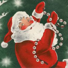 Santa Claus Holding Jingle Bells Vintage 1940's-50's Christmas Greeting Card picture
