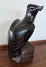 Falcon Hawk Eagle Statue VTG 7” Hand Carved Bird Of Prey Hawk Iron Wood on Perch picture