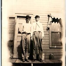 ID'd c1910s Cool Young Men RPPC Bowler Hat Fisheye Real Photo PC WL Forrest A185 picture