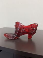 Vintage Fenton Ruby Red Glass Slipper with Victorian Cabbage Rose Pattern picture