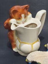 VTG England Creamer -  Ceramic Cat Looking Into Creamer - With Lid - Unique picture
