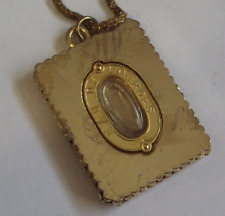 Vtg large gold tone Our Lady of Lourdes water relic pendant medal necklace picture