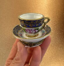 Limoges France Rehausse Main Hand Painted Cup & Saucer Trinket Box Ornament picture