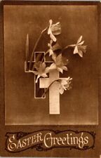vintage postcard - Easter greetings - cross and lilies posted 1910 picture