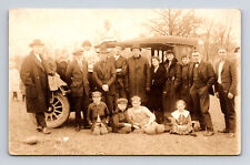 RPPC Several Men Women Children Pose with Old Touring Car Postcard picture