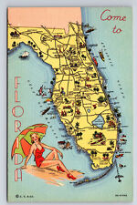 c1938 Pictorial Art Deco Swimsuit Greetings State of Florida FL Postcard picture