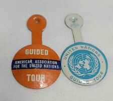 Vintage 1950s-1960s United Nations Guided Tour Metal Pin Tabs Pair 2 picture