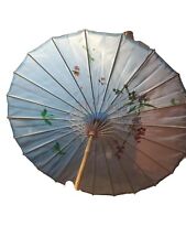 Asian Style painted Floral On Light Blue  Fabric Umbrella Oriental Parasol 32