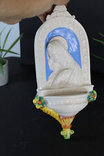 Vintage italian ceramic madonna relief holy water font wal religious picture