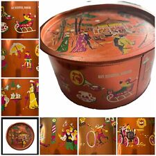 Big Cookie Tin Round Vintage Copper Color 1970s Cookie Tin Gay Nineties Graphics picture