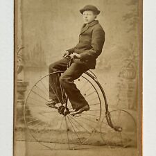 Antique CDV Photograph Dapper Boy Hat Riding Penny Farthing Bicycle Gowanda NY picture