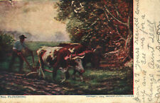 Postcard Animals Farmer And Oxen Fall Ploughing picture