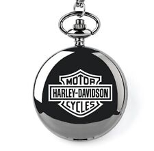Harley Davidson Stainless Steel Modern Style Pocket Watch With Chain - Black picture