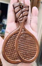 Vintage tennis racket keychain large wood 5” picture