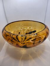 Large Vintage Handblown Tortoise Shell Amber Bowl With Brown & White Spots  picture