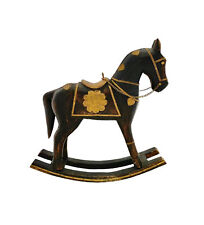 Rocking Horse Figurine Wood with Brass Accent Old World Vintage Decor picture