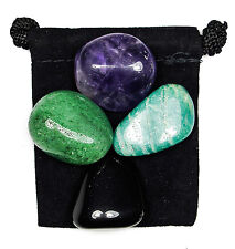 GEOPATHIC STRESS Tumbled Crystal Healing Set = 4 Stones +Pouch +Description Card picture