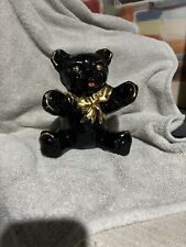 Vintage Bank Ceramic Black Teddy Bear Gold Bow Souvenir of Washington DC picture
