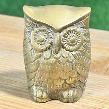 Vintage Solid Brass Hand Carved Paperweights Decor Owl MCM 3” Figurine Bird 3D picture