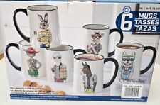 Signature Housewares Set Of 6 Hipster Ceramic Animal Mugs Dressed Coffee Cups  picture