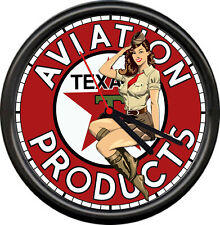 Texaco Gas Service  Aviation Airplane Pilot Hangar Pinup Girl Sign Wall Clock picture