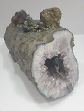 Huge Amethyst Geode Featuring Pewter Miners Working Inside, Weighs 9 lb. 15 oz.  picture