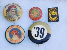 5 VINTAGE 1930'S - 1940'S PIN BACK BUTTONS ADVERTISING picture