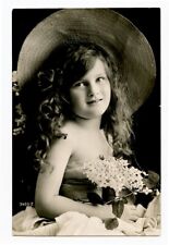c 1910 Vintage Child Children GIRL in STRAW HAT photo postcard picture