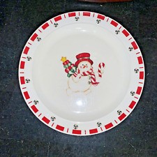 2 Libbey Dinner Plates Vintage Christmas Candy Cane Snowman Holiday Serving Dish picture